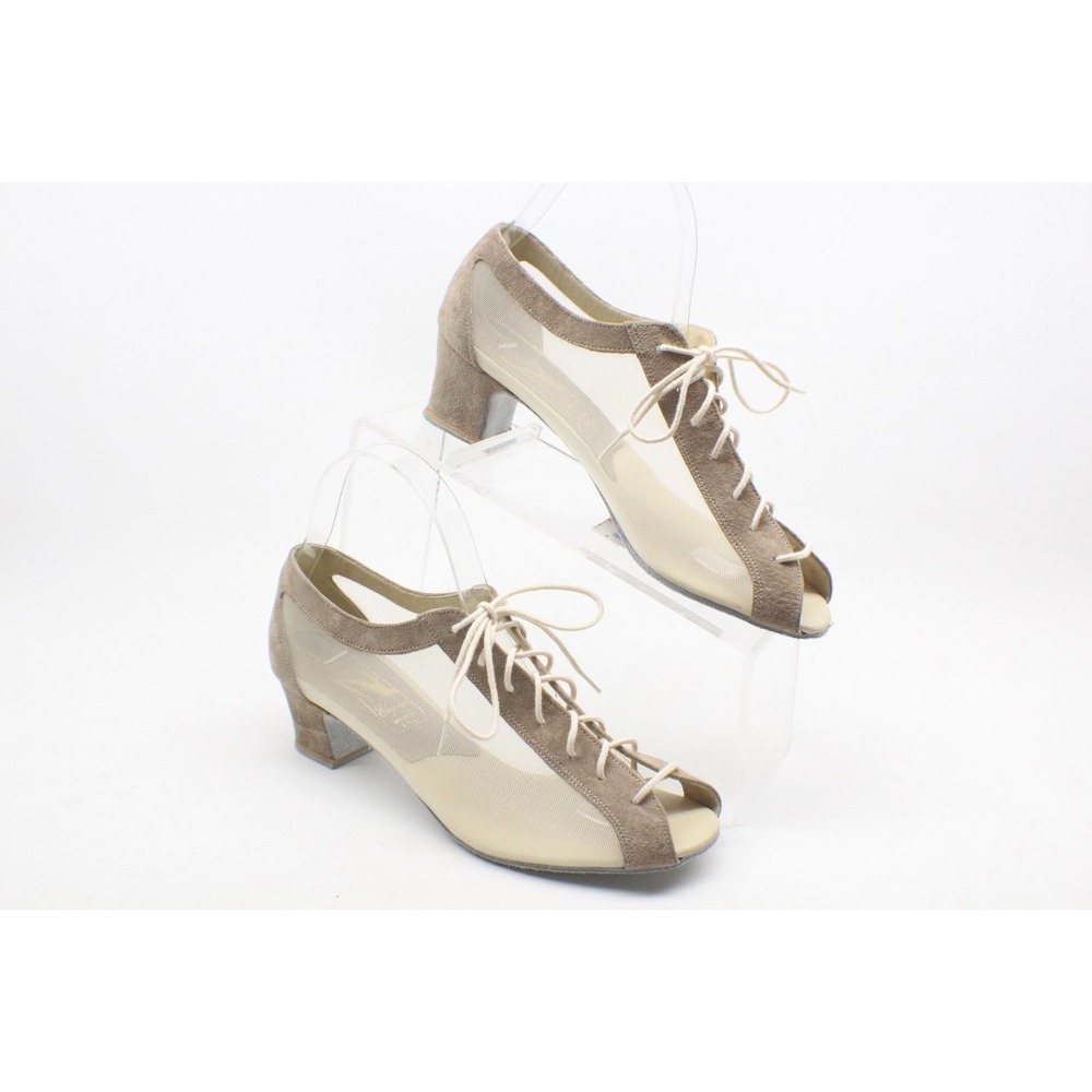 Elegance Ballroom Swing Salsa Latin Brown Mesh Sides Dance Shoes Sz 8 Made in US